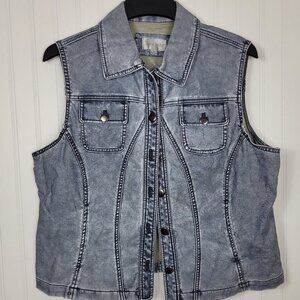 Erin London Men's Denim Print Faux Leather Vest SZ XL